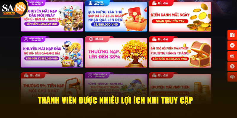 Thành viên được nhiều lợi ích khi truy cập SA88 casino